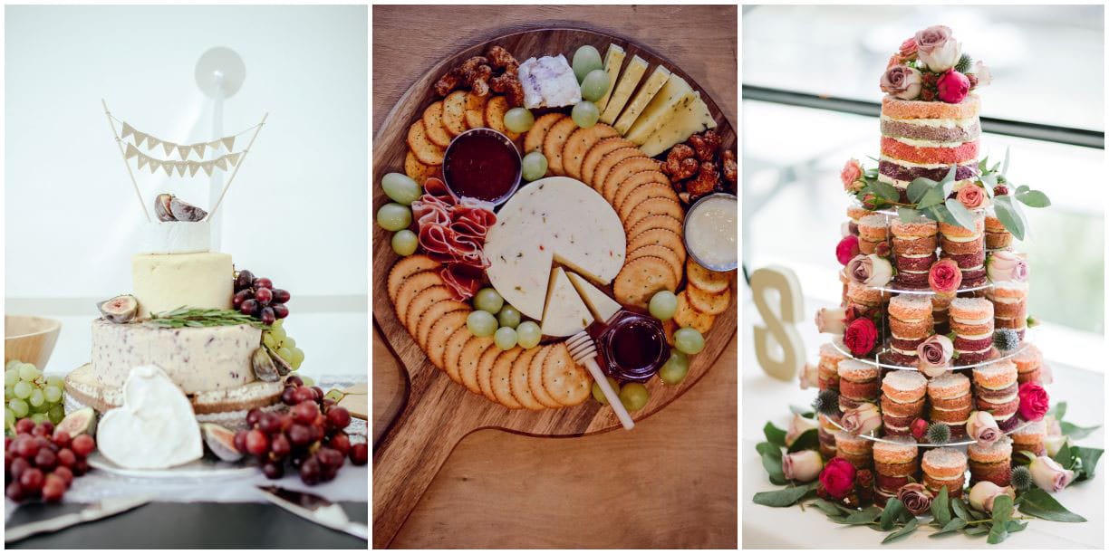 cheese tower, charcuterie board, mini cake tower